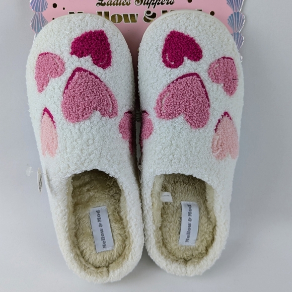 Hearts Slippers Sherpa Upper Fleece Memory Foam Slip On Ivory Pink XL (9/10) NWT - Picture 4 of 11